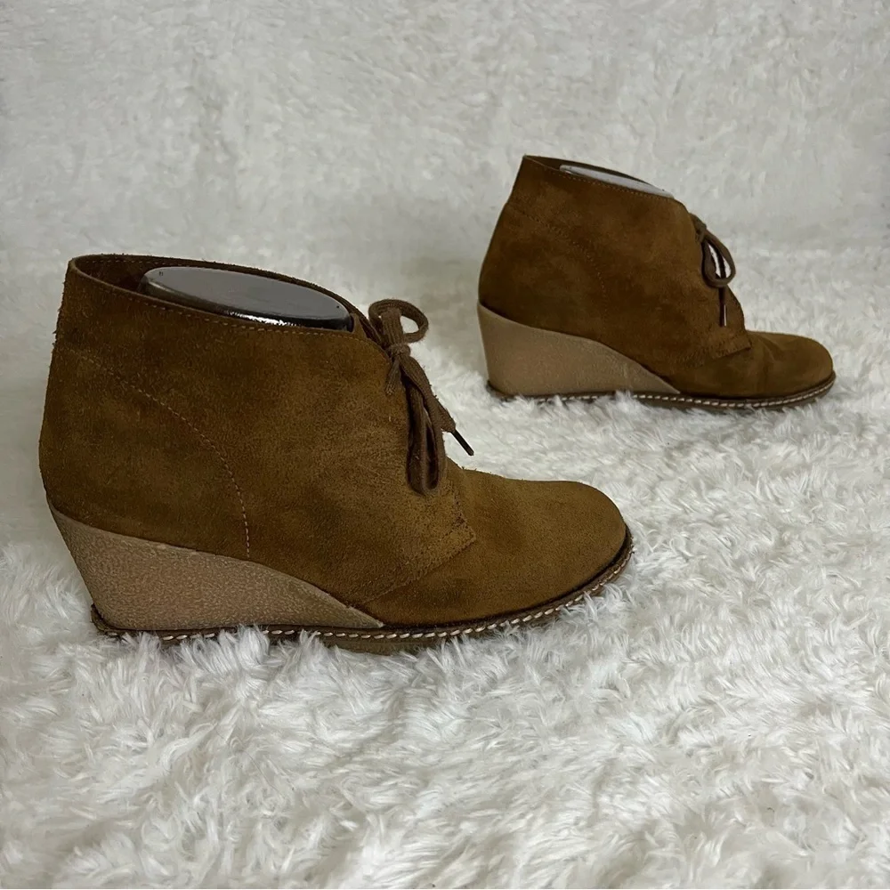 J. CREW Women’s Brown Suede Leather Lace-Up Wedge Ankle Booties Size 8